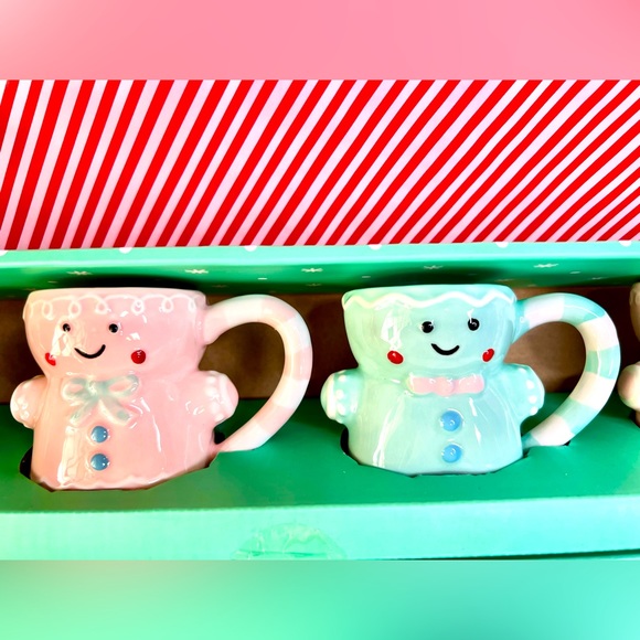 4 Christmas Ceramic Blue Pink Gingerbread Boys Girls Espresso Mugs Cups Tier - Picture 1 of 8